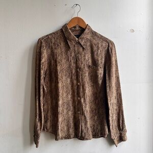 Vintage Animal Print Silk Button Down